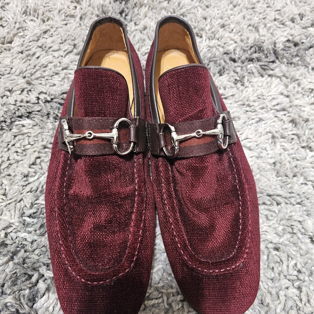 Gucci Burgundy Velvet Horsebit Loafers Size 9.5